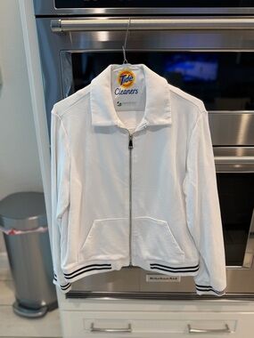 Express White Zip-Up Jacket with Black Stripe Trim